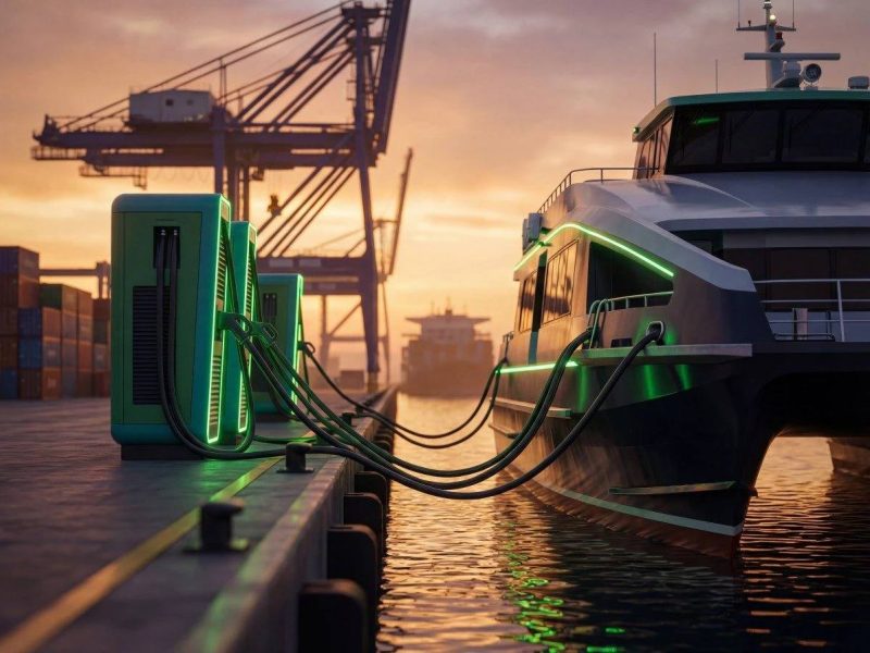 Specialized electric vessel charging station for maritime and port operations.